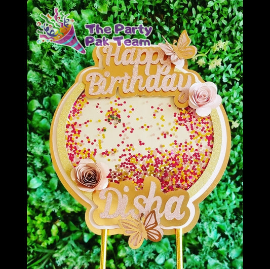 FLOWER AND BUTTERFLY ROSE GOLD CAKE TOPPER Personalized Cake Toppers South Africa