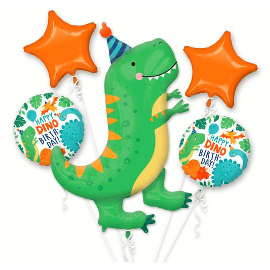 Dinomite Party cute dinosaur Foil Balloon Bouquet - 5 Pieces