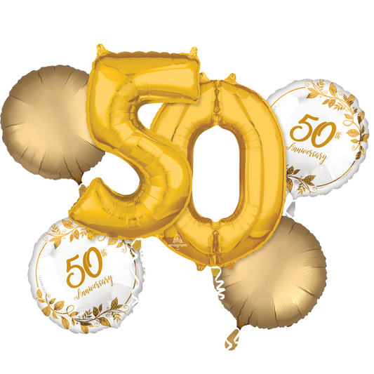 50th Wedding Anniversary Foil Balloon Bouquet - 5 Pieces