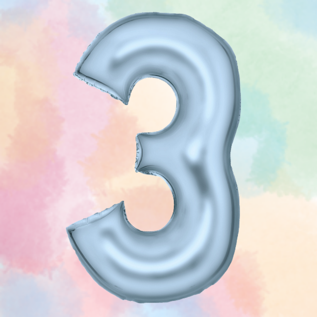FOIL BALLOON  LARGE PASTEL BLUE THREE 3