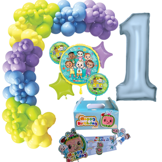 Cocomelon Themed Balloon Garland Kit Number 1 with Party Decor Blue