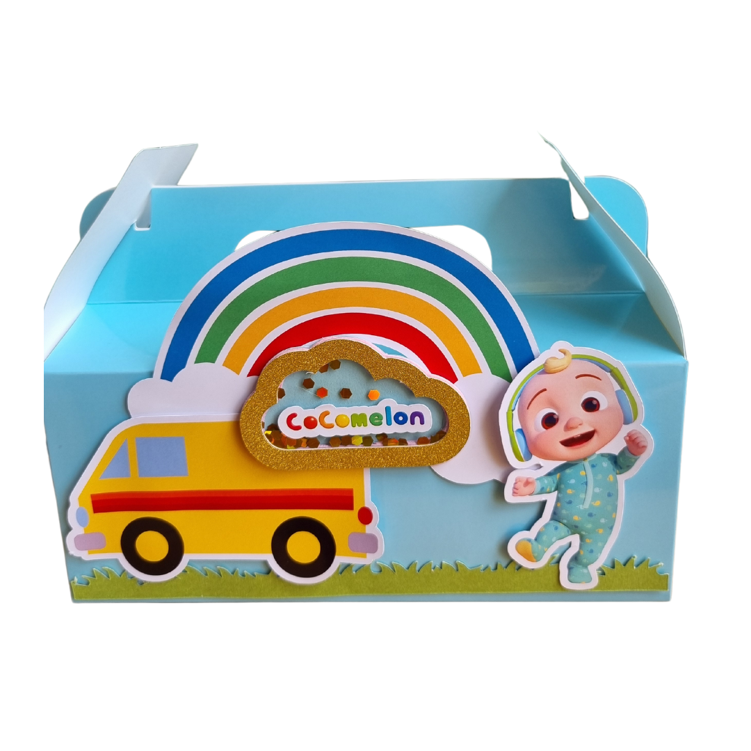 COCOMELON PARTY PACK BLUE 5 BOXES only, personalized kiddies birthday party themed decor party boxes customized (Copy)