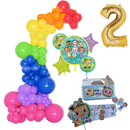 Cocomelon Themed  Rainbow Balloon Garland Kit Number 2 with Party Decor white