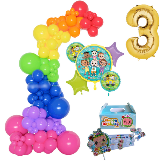 Cocomelon Themed Rainbow Balloon Garland Kit Number 3 with Party Decor Blue