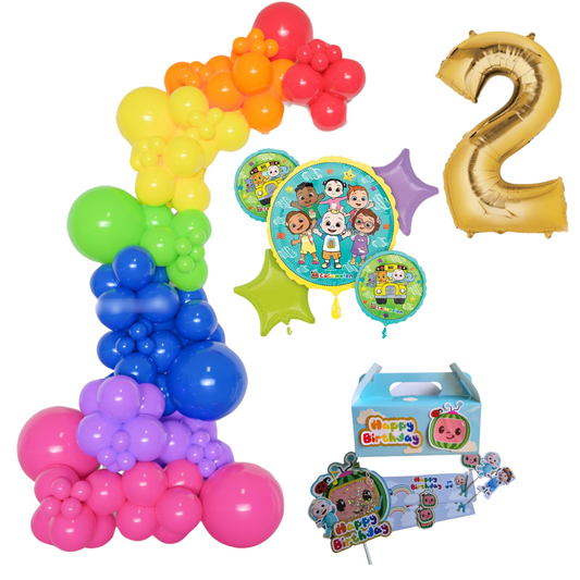 Cocomelon Themed Rainbow Balloon Garland Kit Number 2 with Party Decor Blue