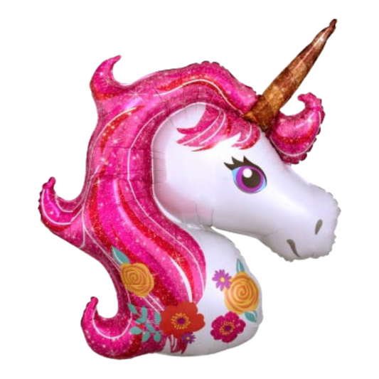 Unicorn with Pink Flowers Large SuperShape Foil Balloon