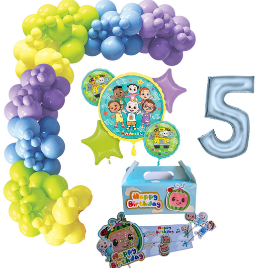 Cocomelon Themed Balloon Garland Kit Number 5 with Party Decor Blue