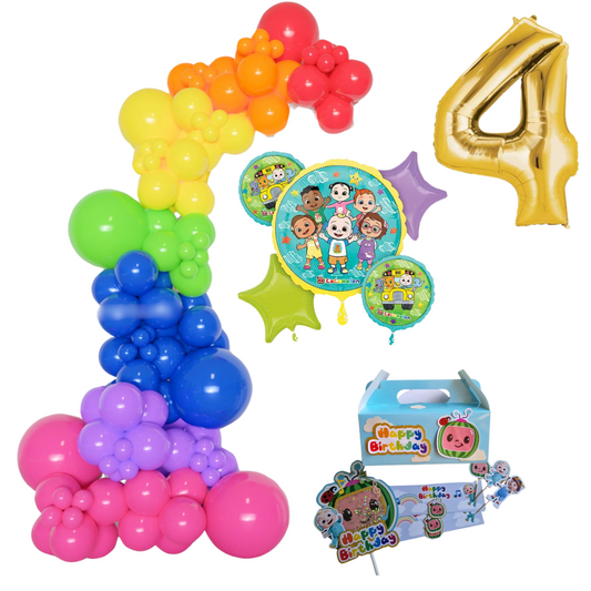 Cocomelon Themed Rainbow Balloon Garland Kit Number 4 with Party Decor Blue