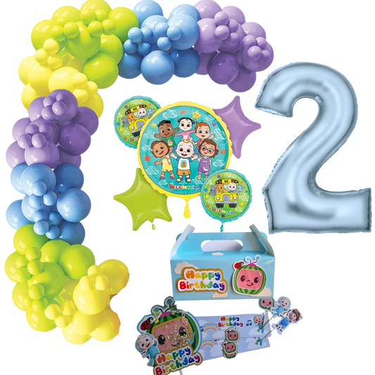 Cocomelon Themed Balloon Garland Kit Number 2 with Party Decor Blue