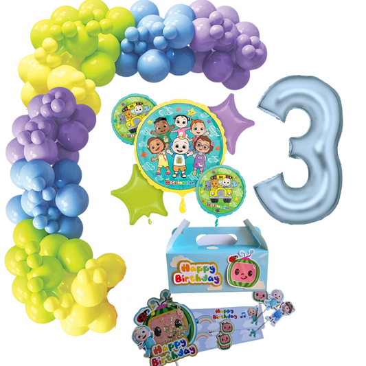 Cocomelon Themed Balloon Garland Kit Number 3 with Party Decor Blue