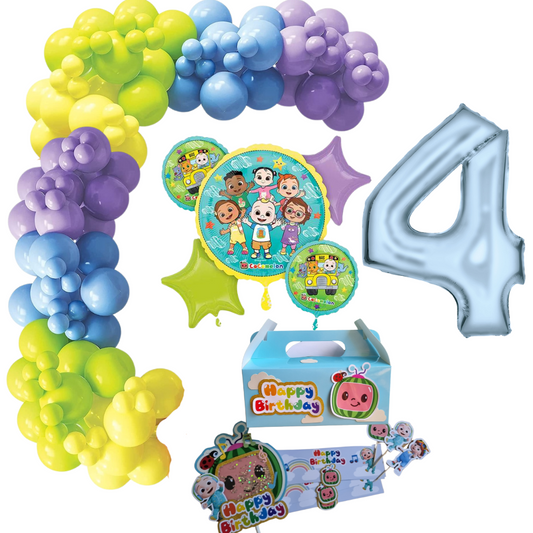 Cocomelon Themed Balloon Garland Kit Number 4 with Party Decor Blue