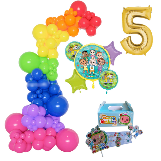 Cocomelon Themed RainbowBalloon Garland Kit Number 5 with Party Decor Blue