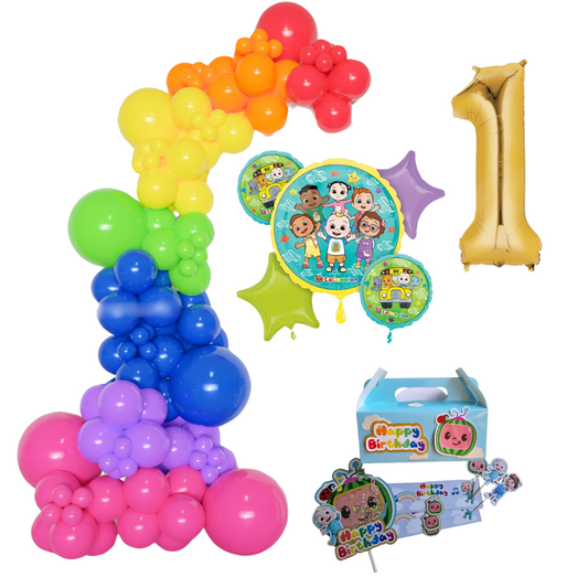 Cocomelon Themed Rainbow Balloon Garland Kit Number 1 with Party Decor Blue