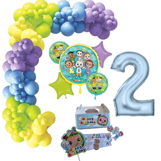 Cocomelon Themed Balloon Garland Kit Number 2 with Party Decor White