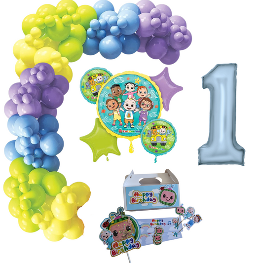 Cocomelon Themed Balloon Garland Kit Number 1 with Party Decor White