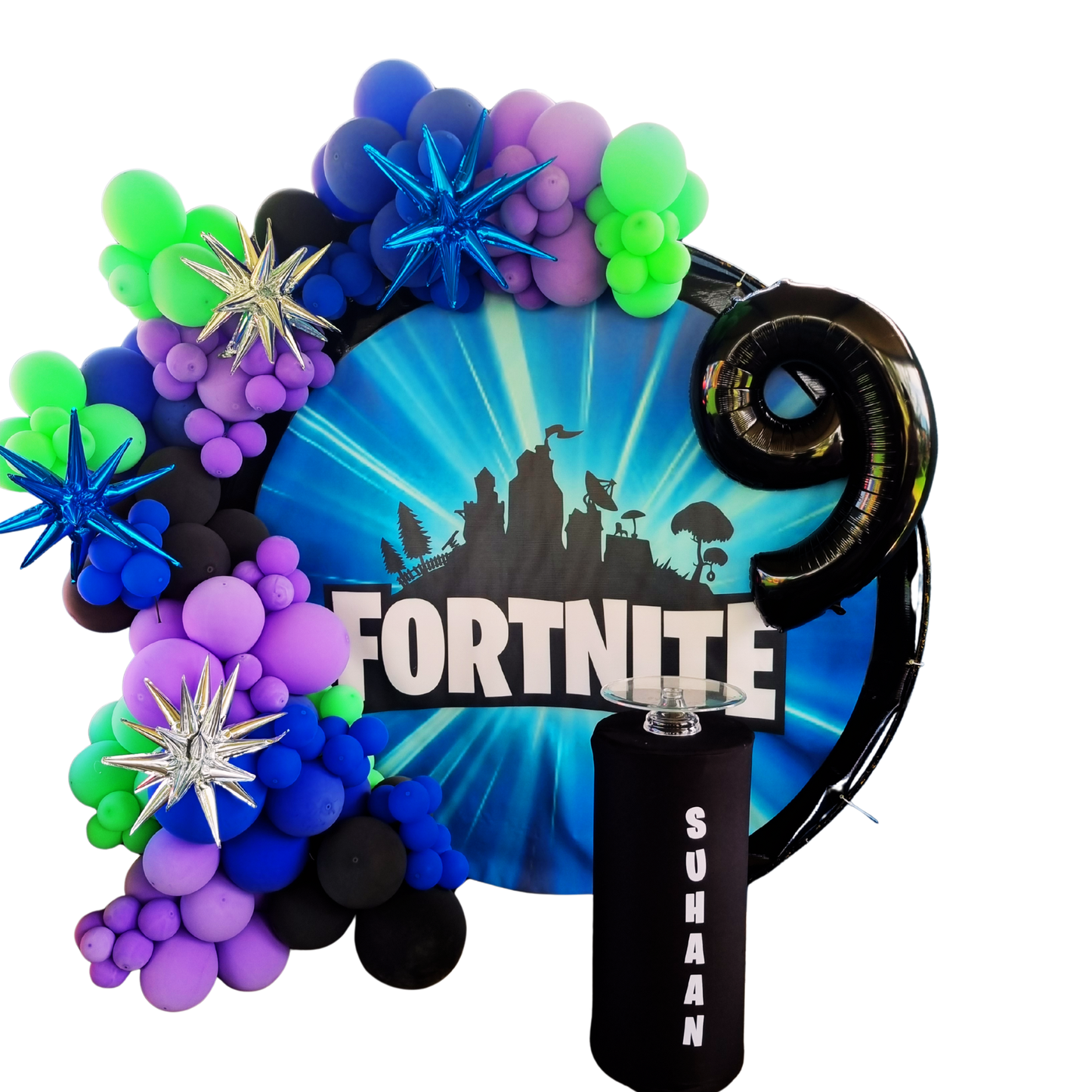 FORTNITE PARTY DECOR Round Backdrop Balloon Garland and Plinth