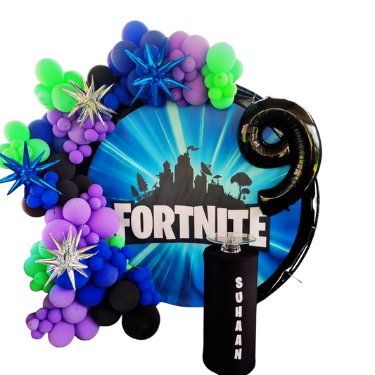 FORTNITE PARTY DECOR Round Backdrop Balloon Garland and Plinth