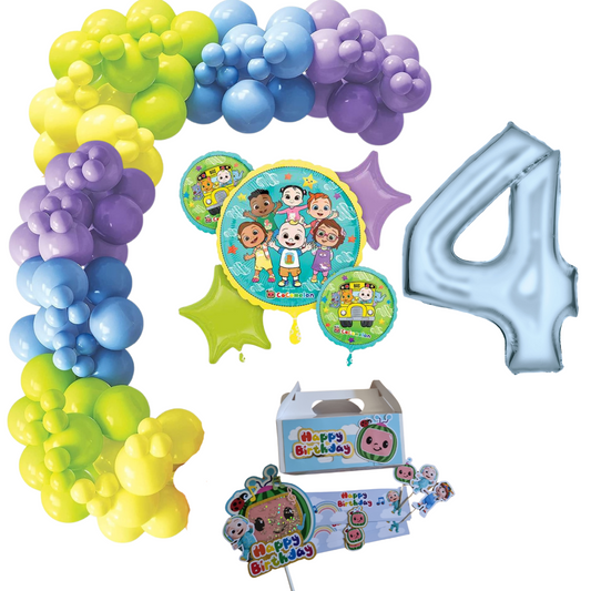 Cocomelon Themed Balloon Garland Kit Number 4 with Party Decor White