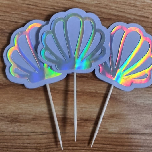 SEASHELL CUPCAKE TOPPER  SET OF 12 birthday party themed decor