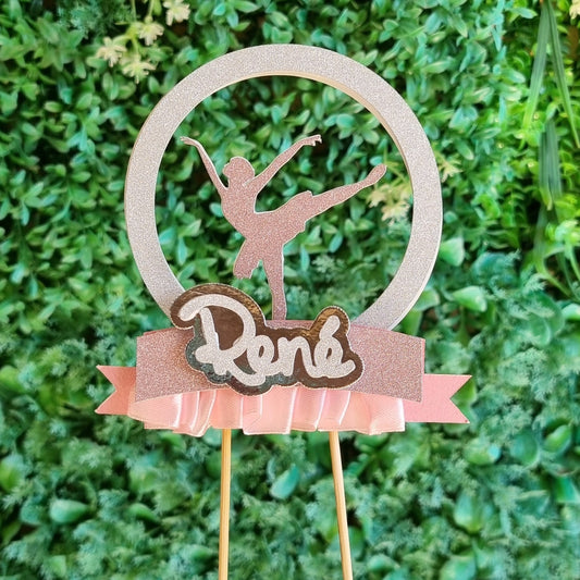 BALLERINA OR BALLET CAKE TOPPER birthday party themed decor glitter shaker style personalized with name and age