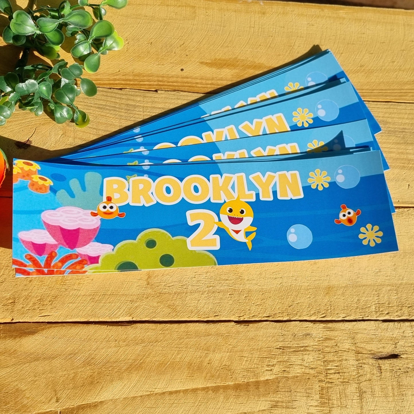 BABY SHARK BOTTEL LABELS  SET OF 4 birthday party themed decor personalized with name and age