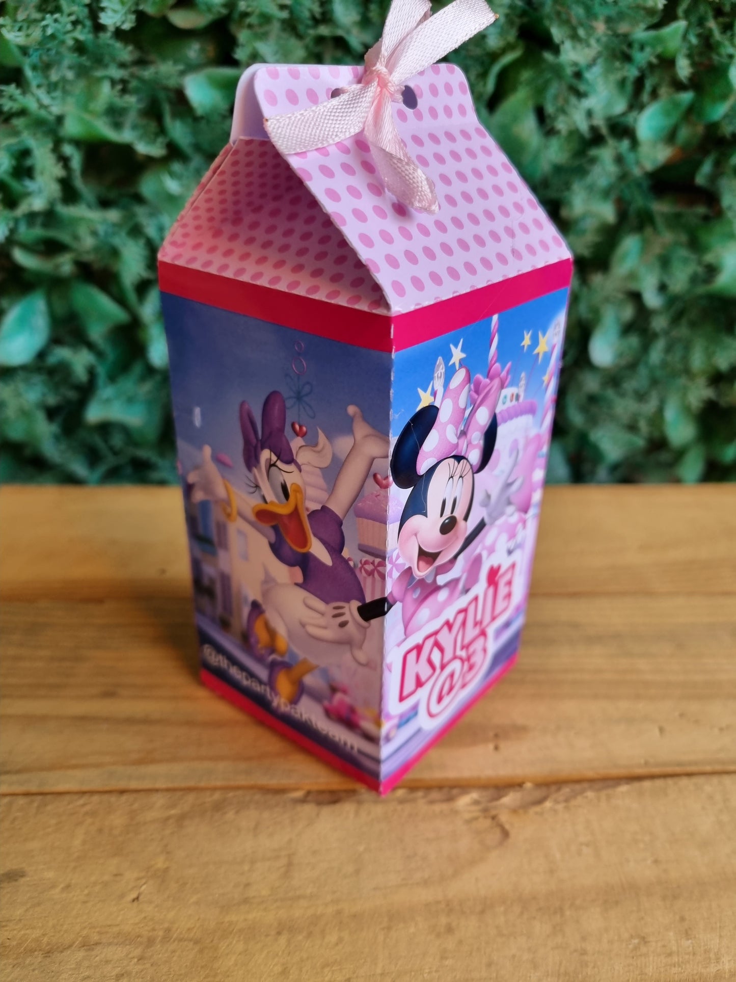 MINNIE MOUSE AND DAISY DUCK MILK BOX PARTY PACKS BOX only, personalized kiddies birthday party themed decor party boxes customized