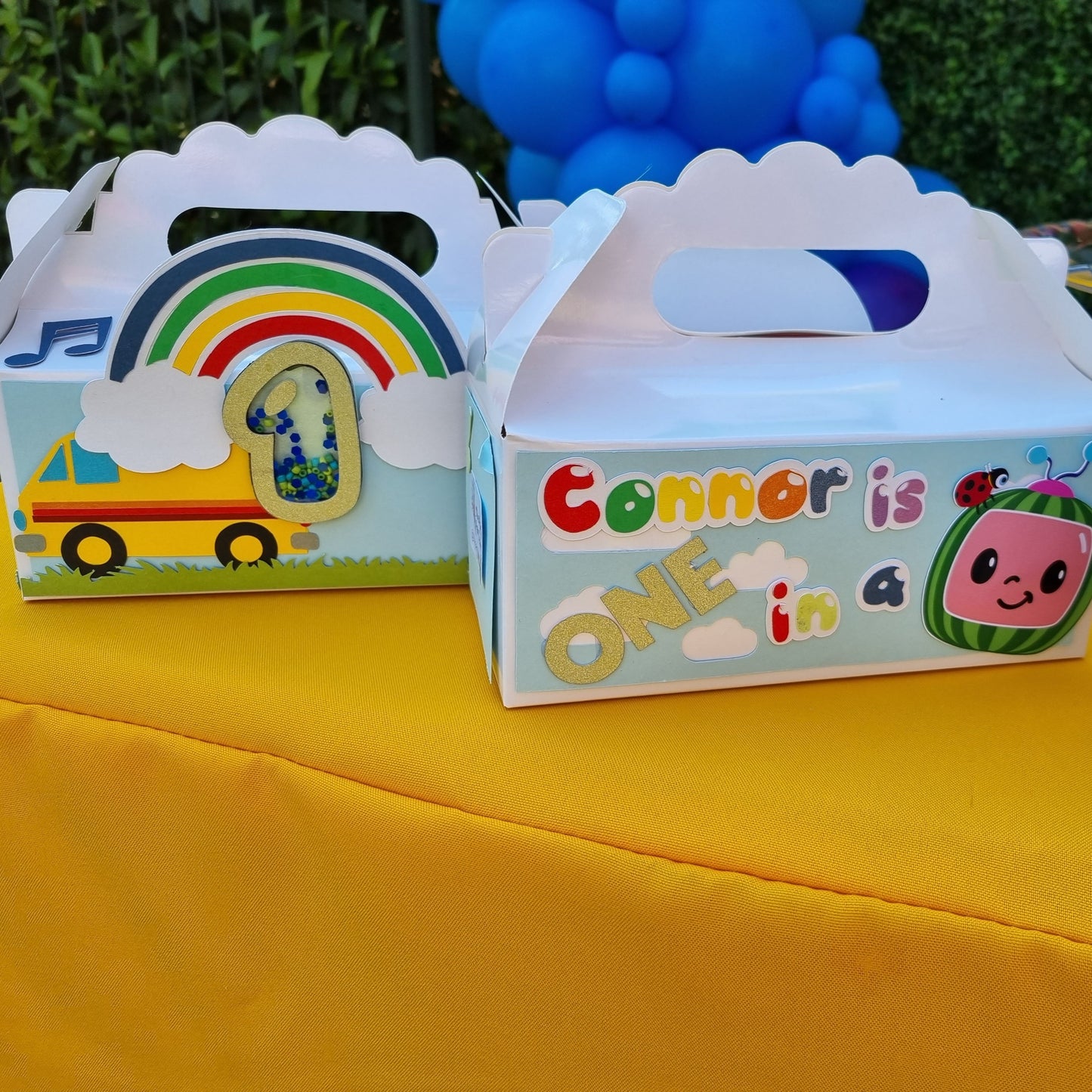 COCOMELON PARTY PACK 5 BOXES only, personalized kiddies birthday party themed decor party boxes customized