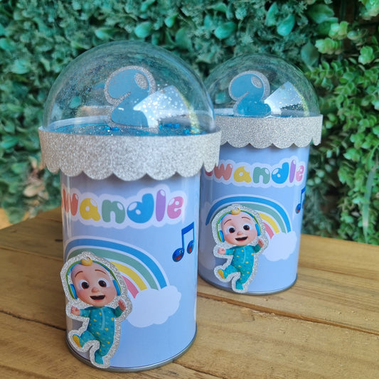 COCOMELON PRINGLES birthday party themed decor glitter shaker style personalized with name and age