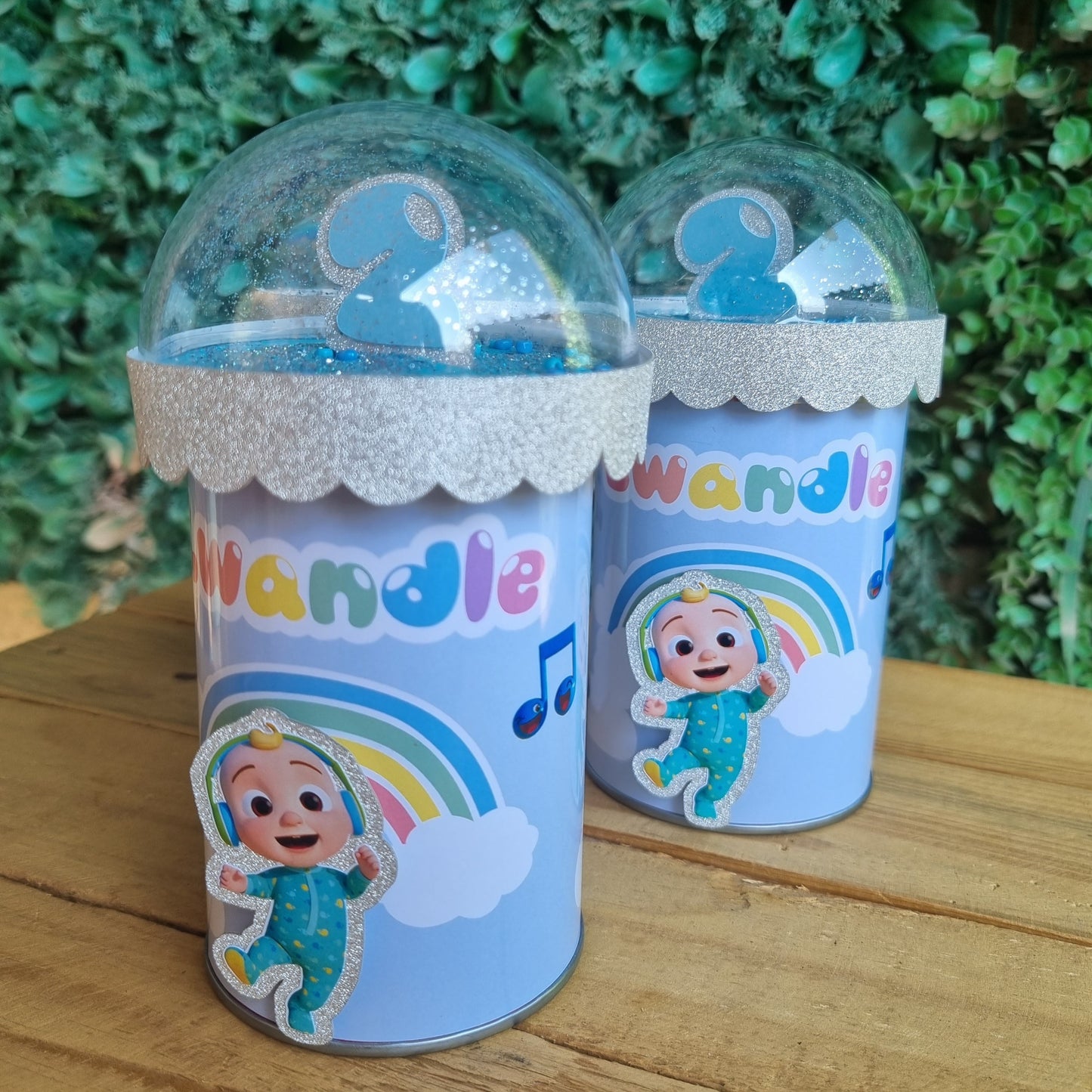 COCOMELON PRINGLES birthday party themed decor glitter shaker style personalized with name and age