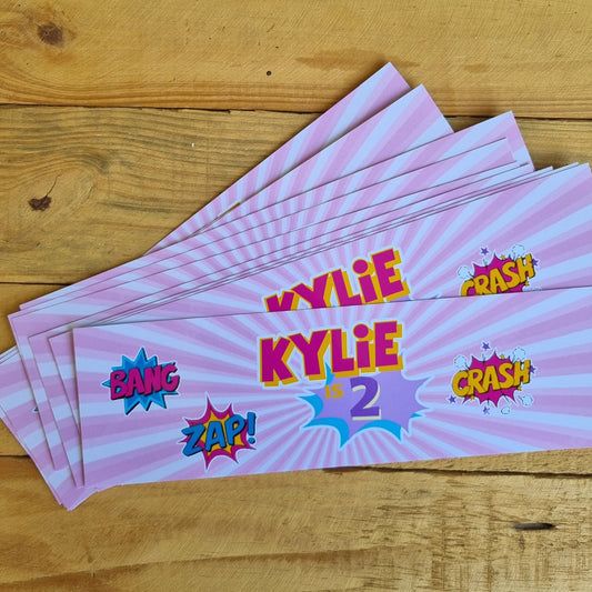 SUPERGIRL SUPERHERO BOTTEL LABELS  SET OF 4 birthday party themed decor personalized with name and age