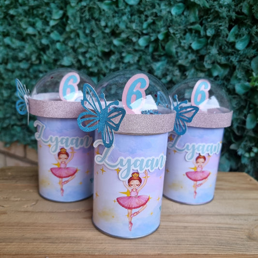 BALLET BALLERINA PRINGLES birthday party themed decor glitter shaker style personalized with name and age