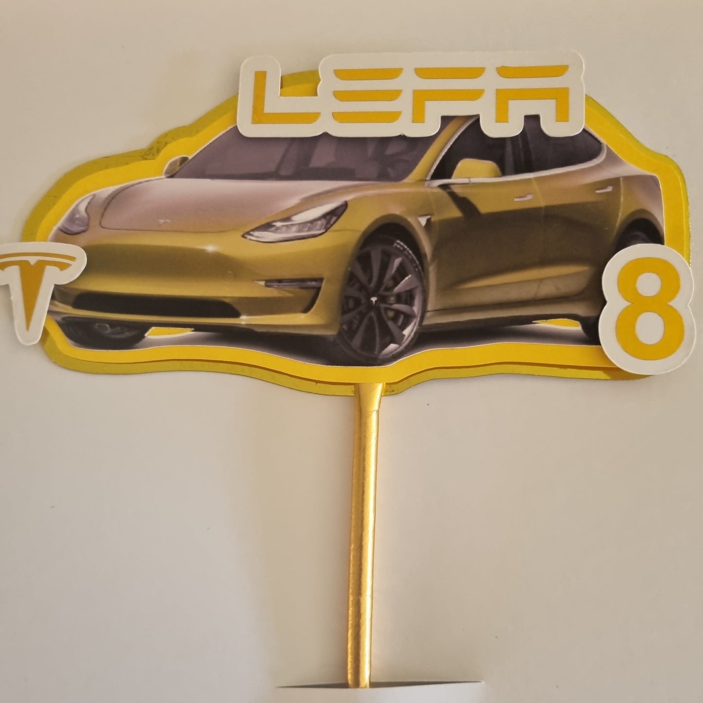 TESLA CAKE TOPPER birthday party themed decor glitter shaker style personalized with name and age