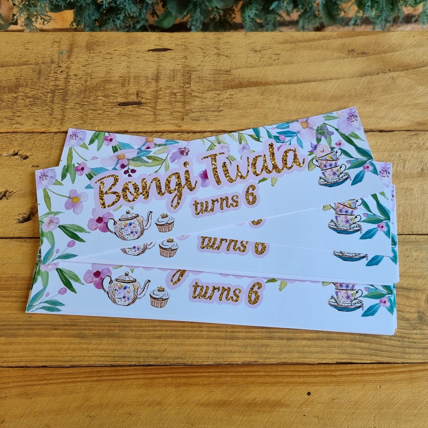 SECRET TEA GARDEN  PARTY BOTTEL LABELS  SET OF 4 birthday party themed decor personalized with name and age