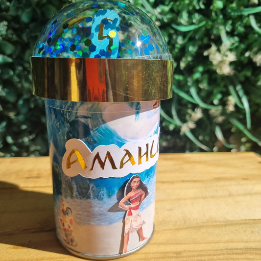 MOANA PRINGLES birthday party themed decor glitter shaker style personalized with name and age