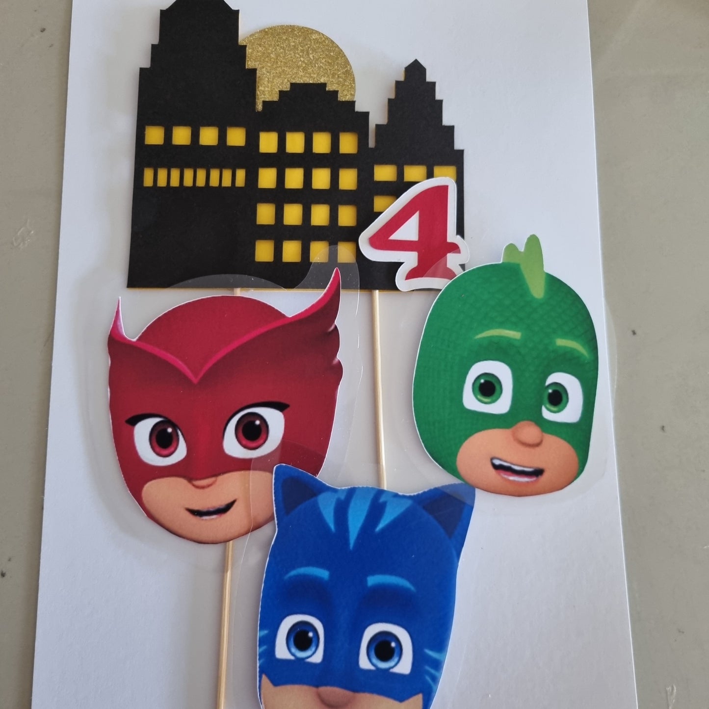 PJ MASKS CAKE TOPPER birthday party themed decor glitter shaker style personalized with name and age