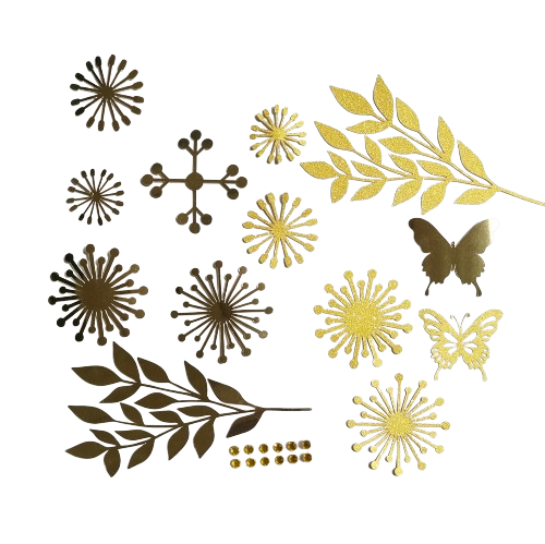 DO IT YOURSELF SET OF 5 PAPER FLOWERS WITH PAPER BUTTERFLIES AND LEAVES WHITE AND GOLD, Nursery paper flowers, nursery decor,  paper flowers backdrop, birthday, baby shower