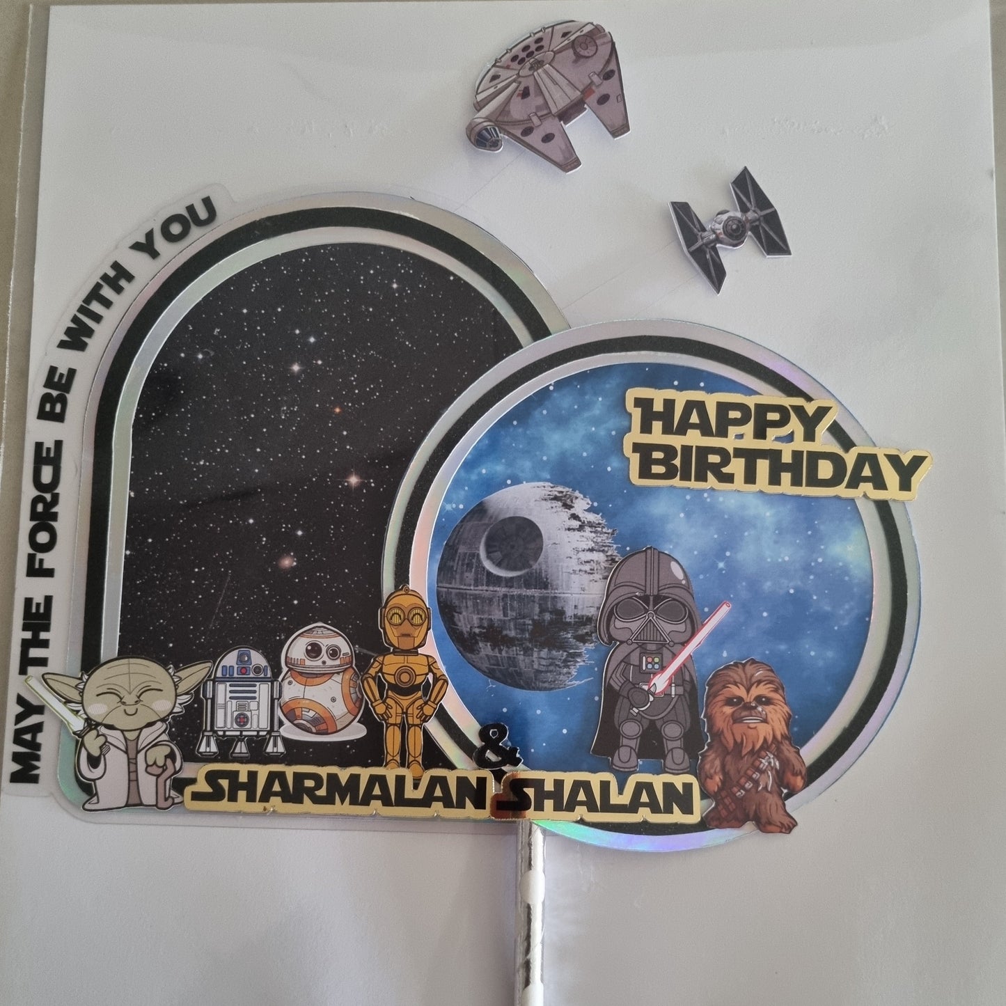 STAR WARS CAKE TOPPER birthday party themed decor glitter shaker style personalized with name and age