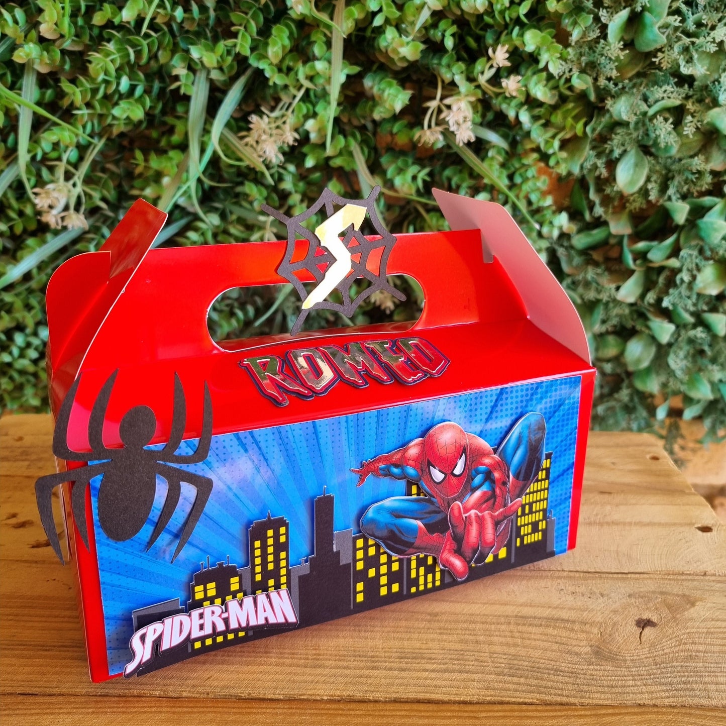 SPIDERMAN RED PARTY PACK 5 BOXES only, personalized kiddies birthday party themed decor party boxes customized