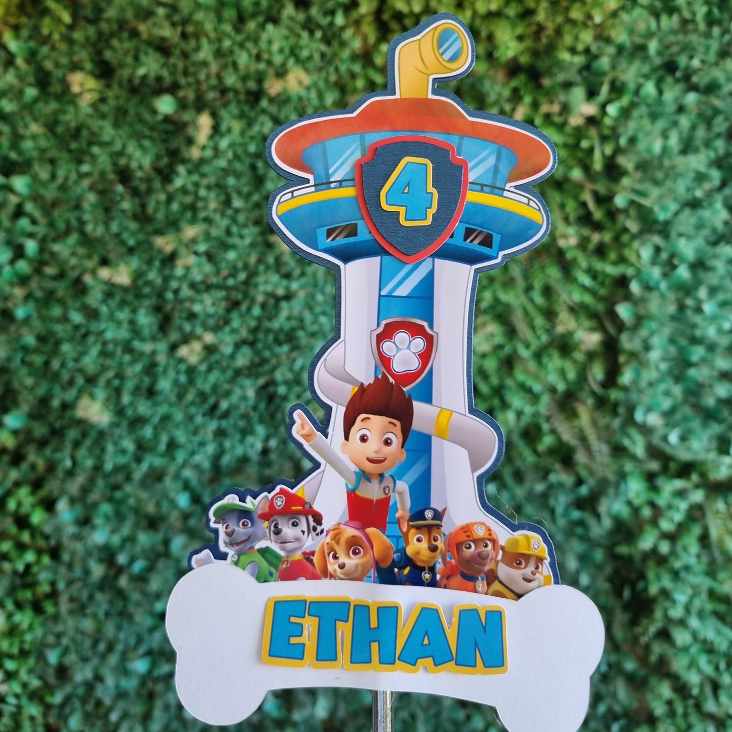 Colorful character-themed keychain with 'Ethan' on a green textured background