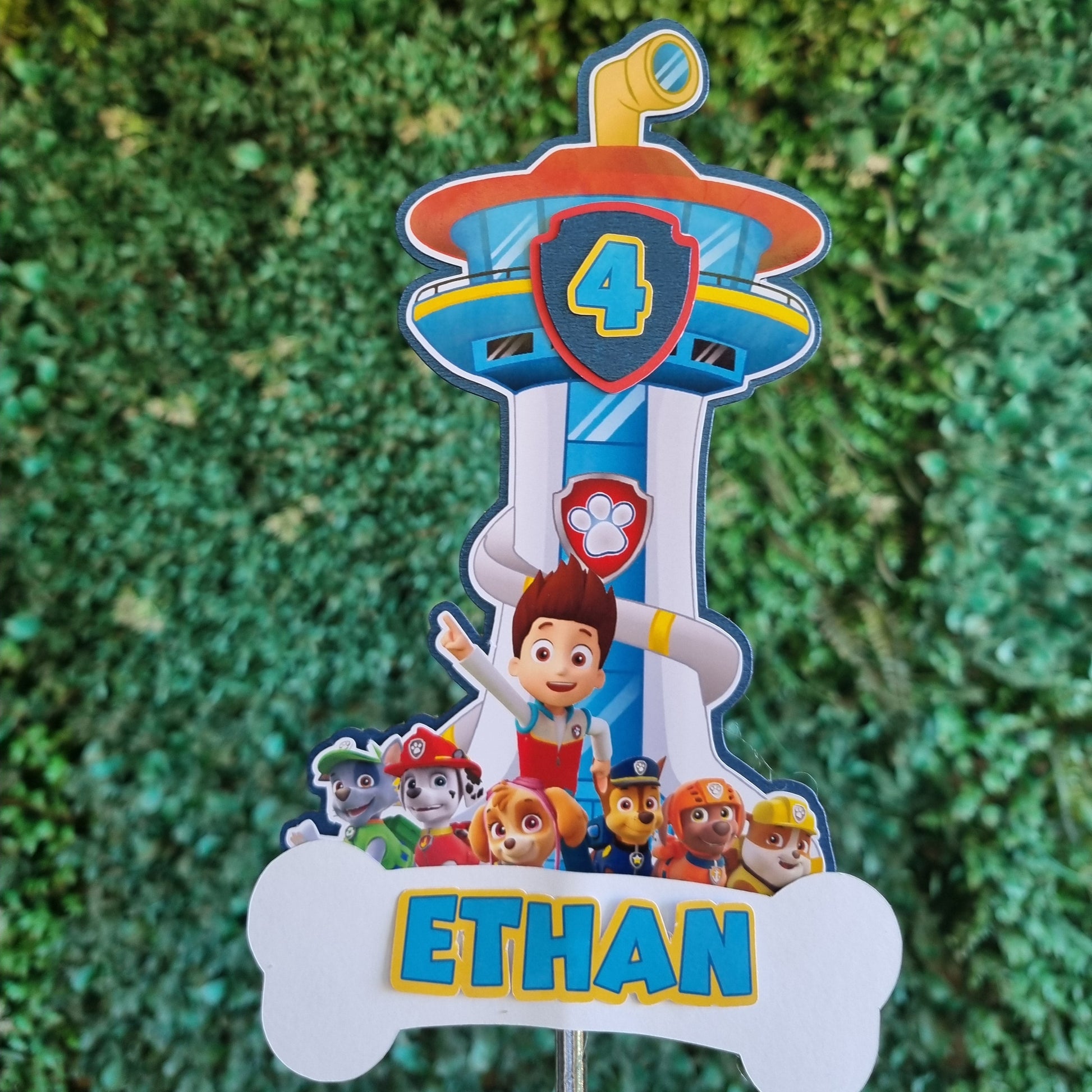 Colorful character-themed keychain with 'Ethan' on a green textured background
