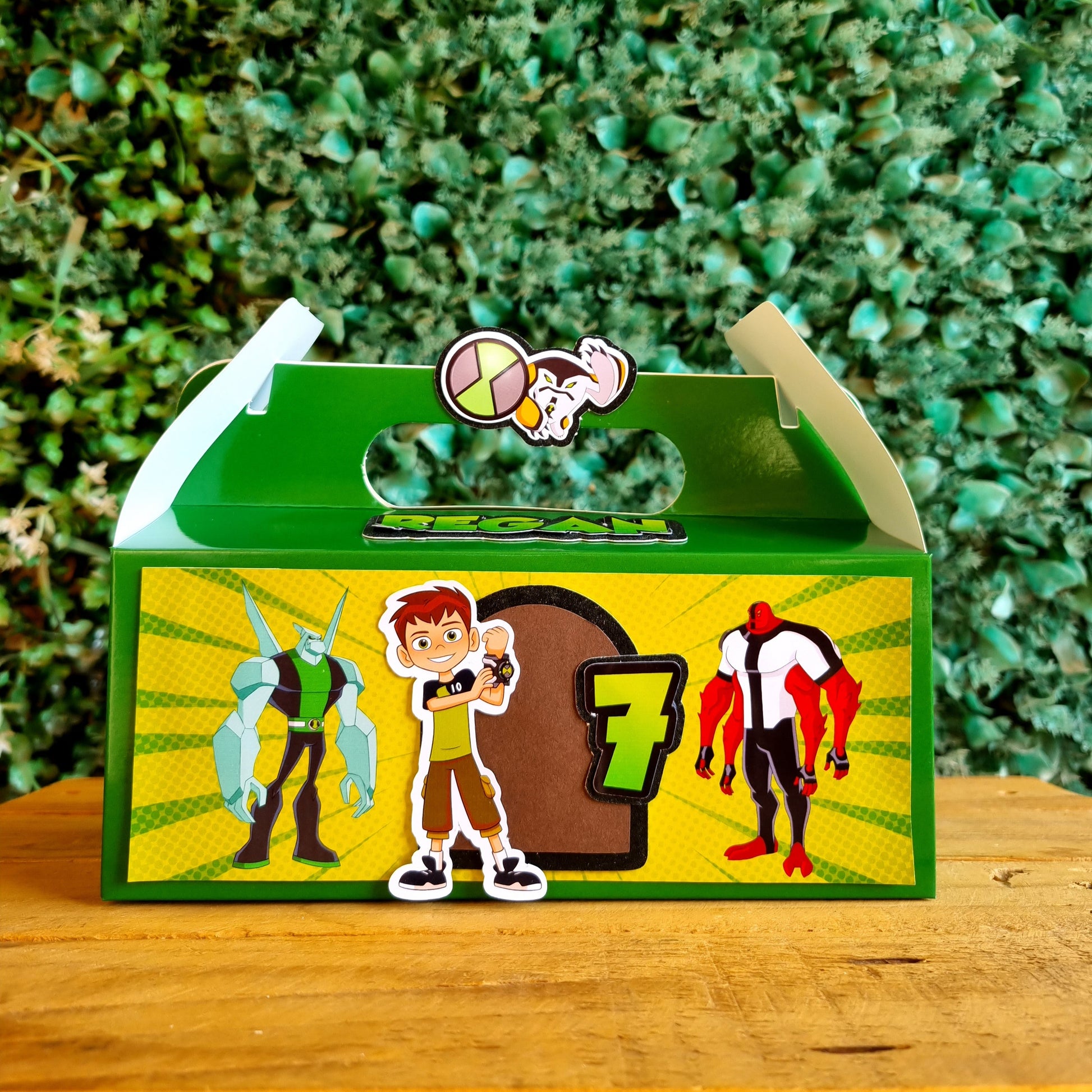 Toy figure of a character from a classic cartoon on a wooden surface with a green textured background