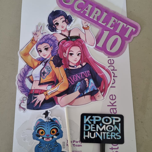 Product packaging with 'Scarlett 10' and 'KPOP Demon Hunters' branding on a white background.
