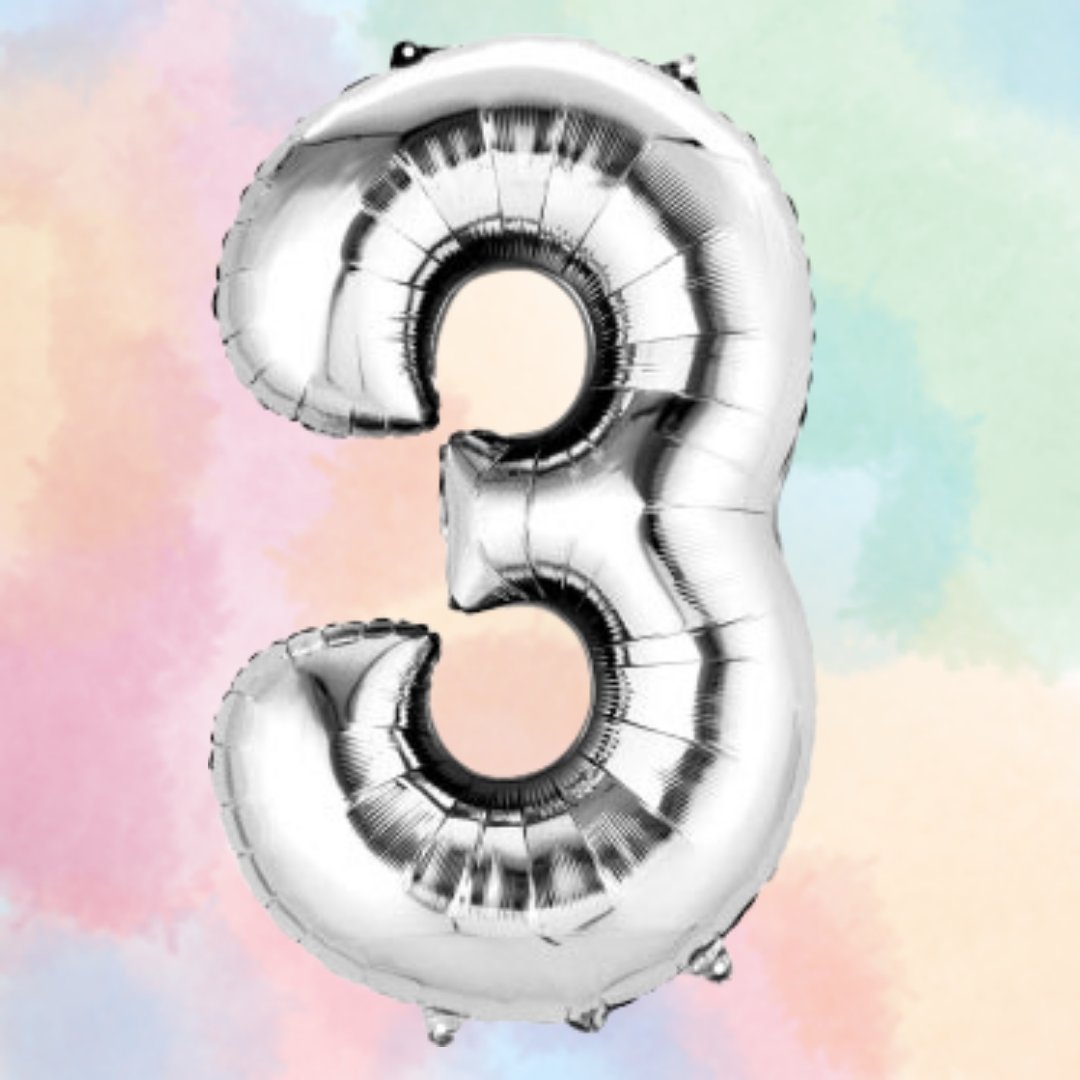 FOIL BALLOON  LARGE SILVER THREE 3
