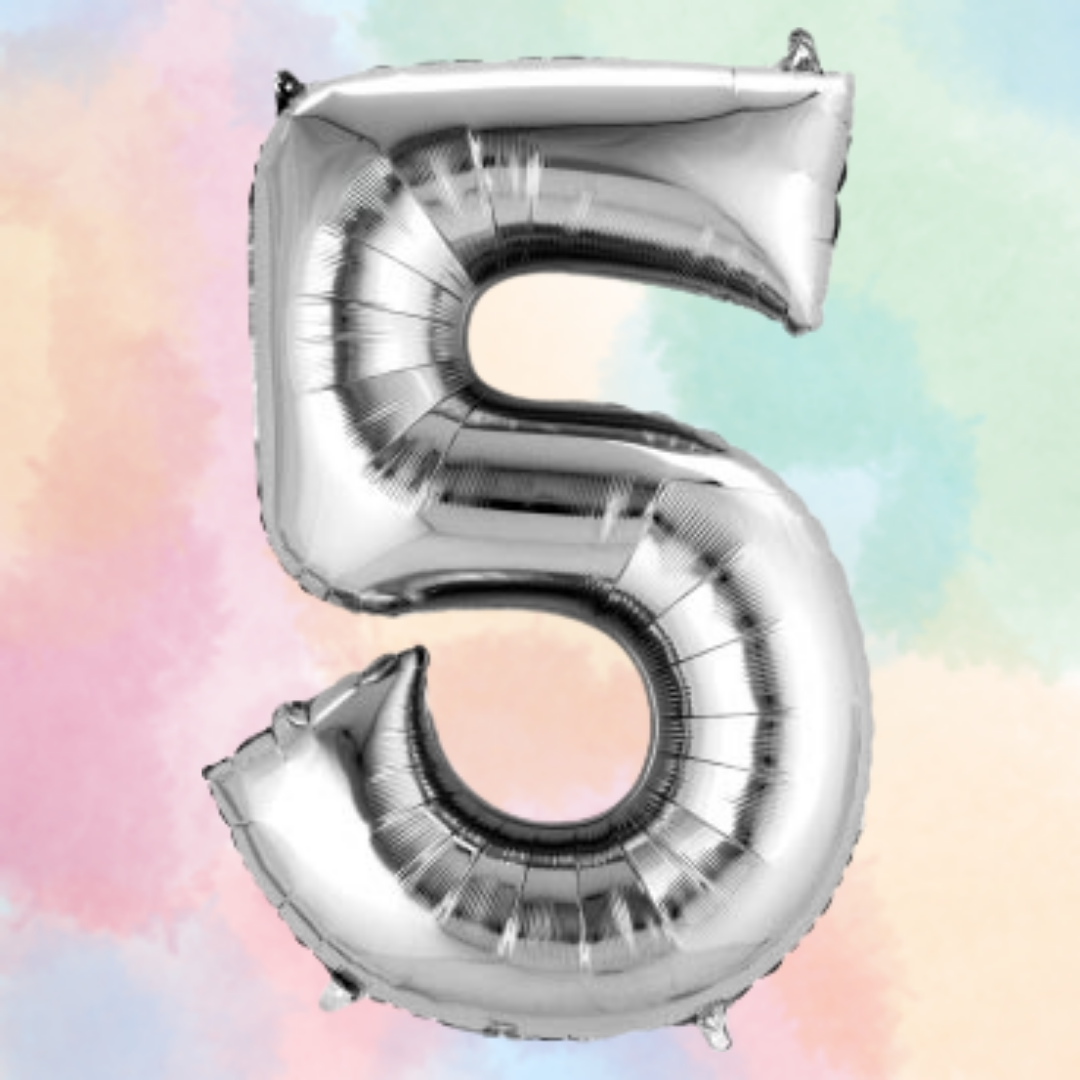 FOIL BALLOON  LARGE SILVER FIVE 5