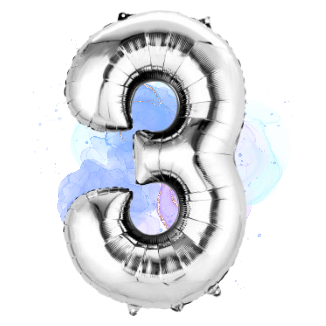 FOIL BALLOON  LARGE SILVER THREE 3