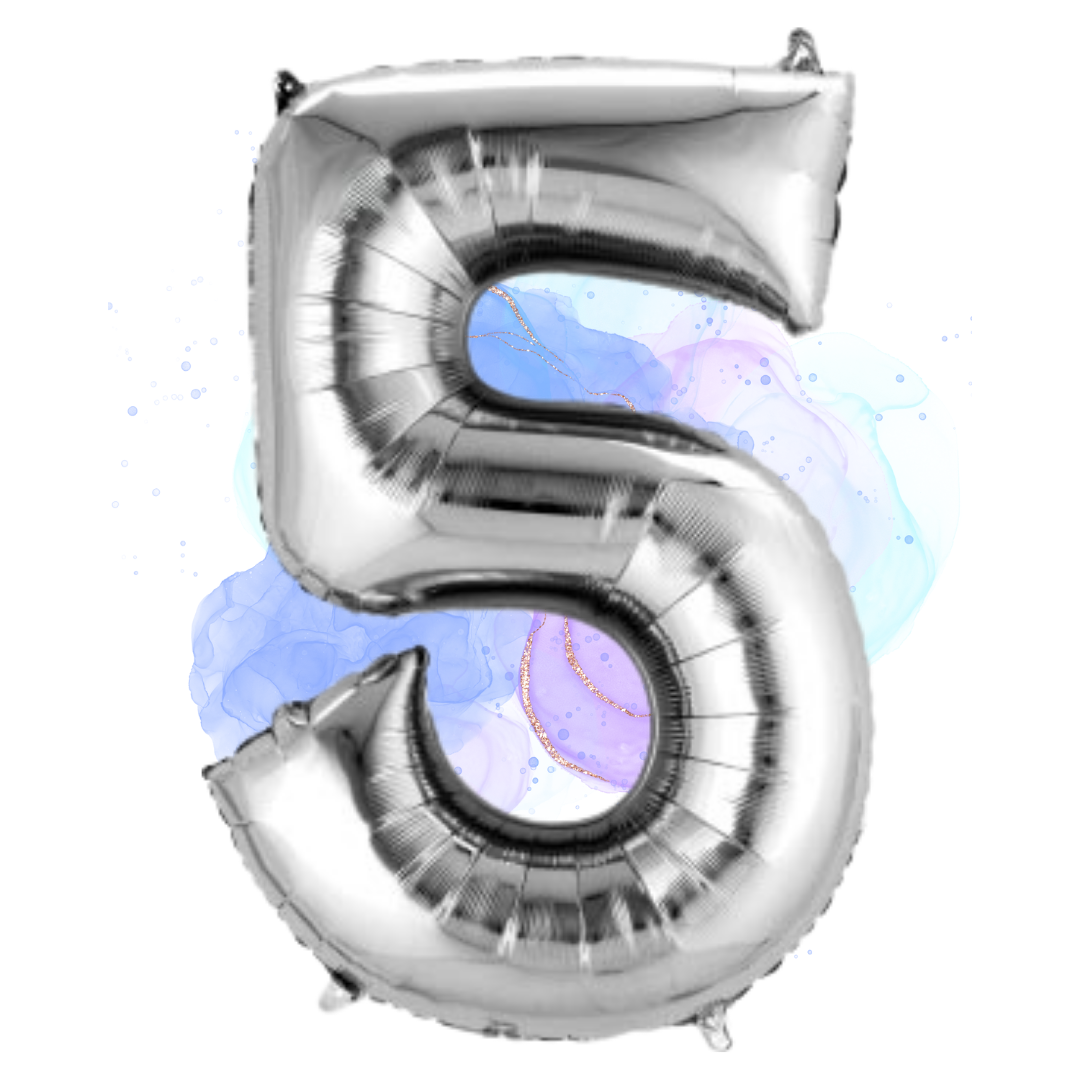 FOIL BALLOON  LARGE SILVER FIVE 5