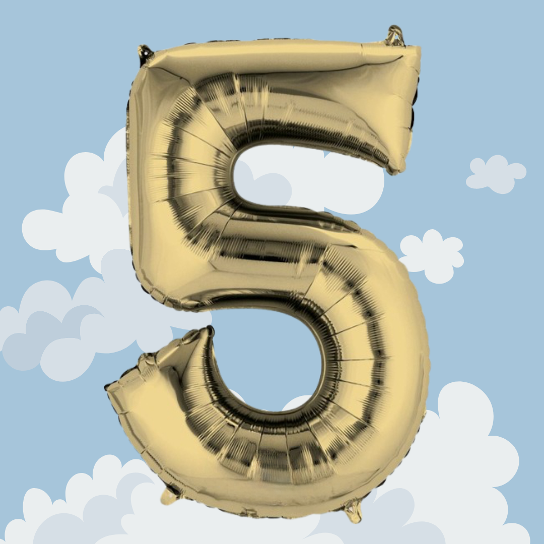 FOIL BALLOON  LARGE WHITE GOLD FIVE 5