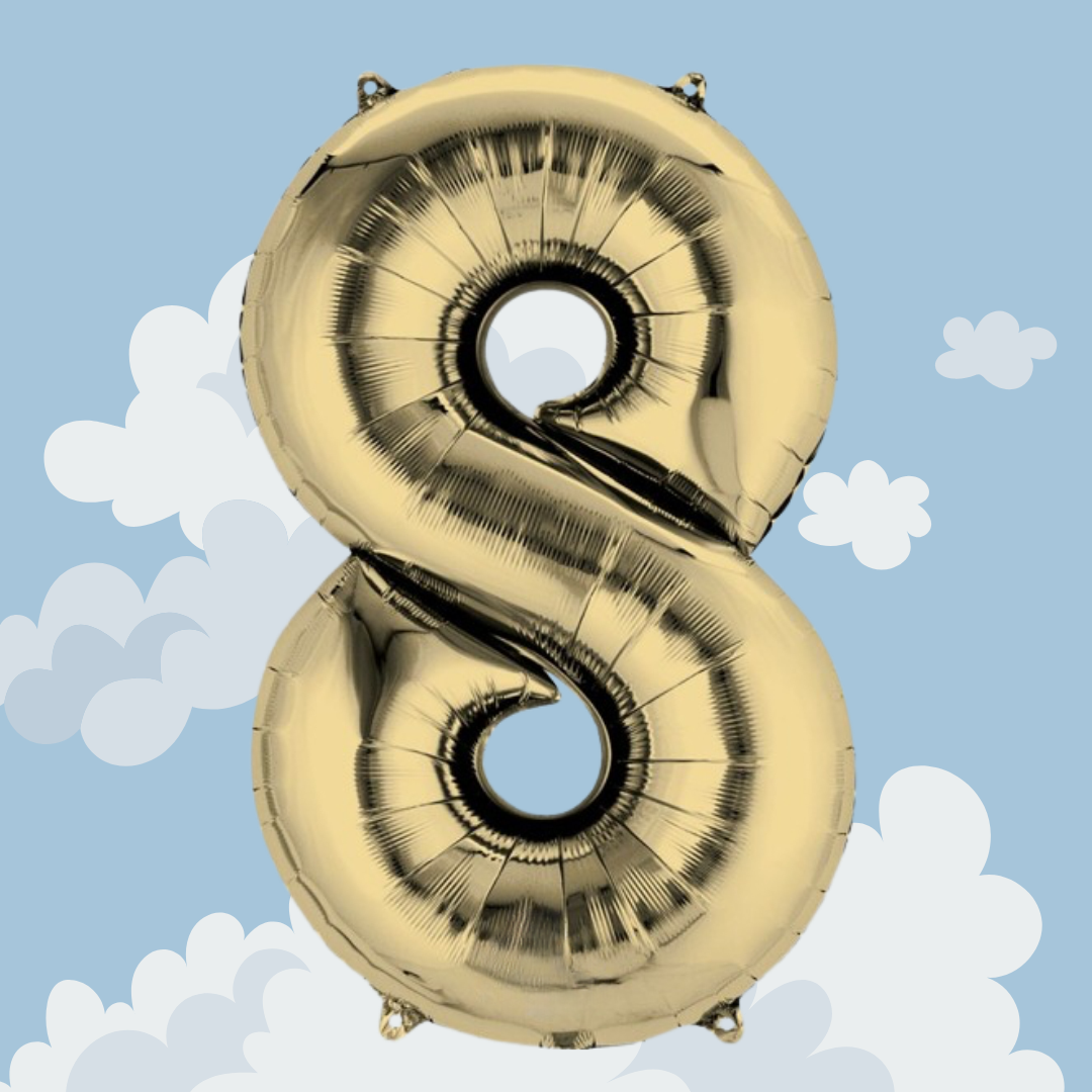 FOIL BALLOON  LARGE WHITE GOLD EIGHT 8