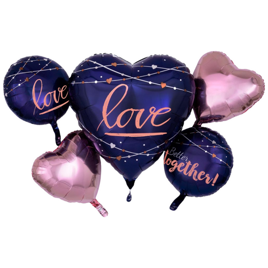 Navy Wedding Foil Balloon Bouquet - 5 Pieces