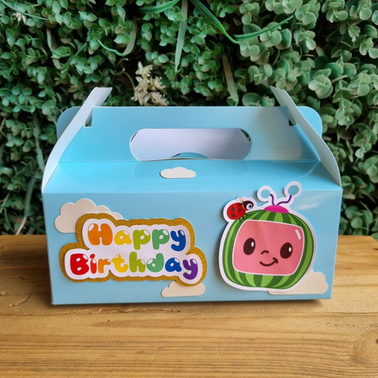 COCOMELON PARTY PACK BLUE 5 BOXES only, personalized kiddies birthday party themed decor party boxes customized (Copy)